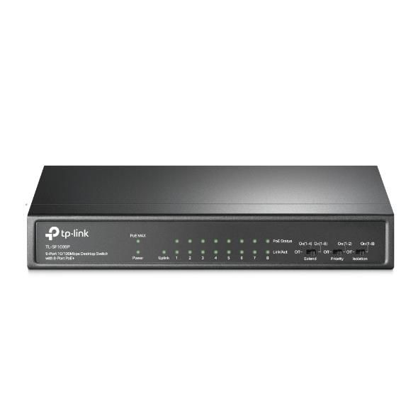 Nevadāms centrmezgls TP-Link Switch||TL-SF1009P|Desktop/pedestal|9x10Base-T / 100Base-TX|PoE+
