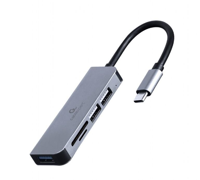 Parveidotājs Gembird I/O HUB USB-C 3PORT+CR/UHB-CM-CRU3P1U2P2-01