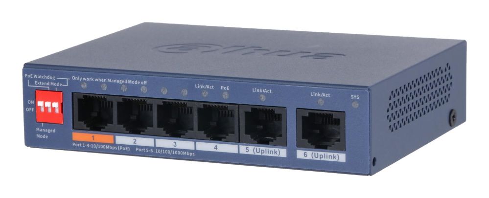 Nevadāms centrmezgls DAHUA  Switch||DH-CS4006-4ET2GT-60|Type L2|PoE ports