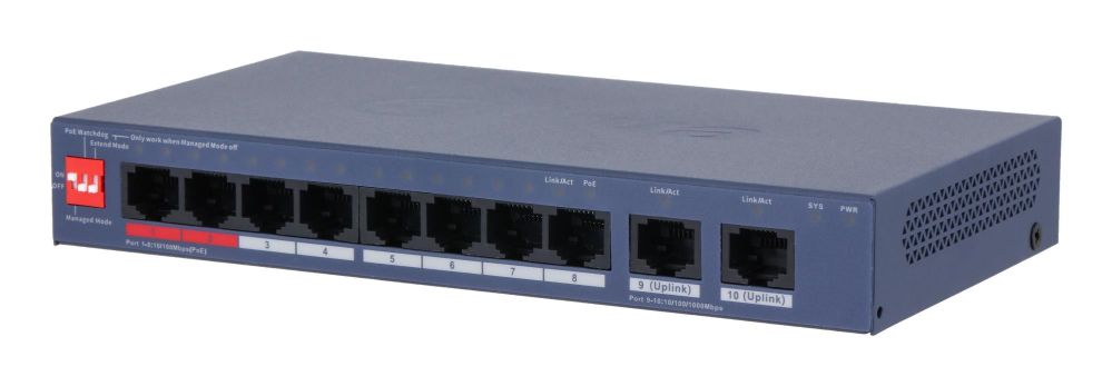Nevadāms centrmezgls DAHUA  Switch||DH-CS4010-8ET2GT-110|Type L2|PoE ports
