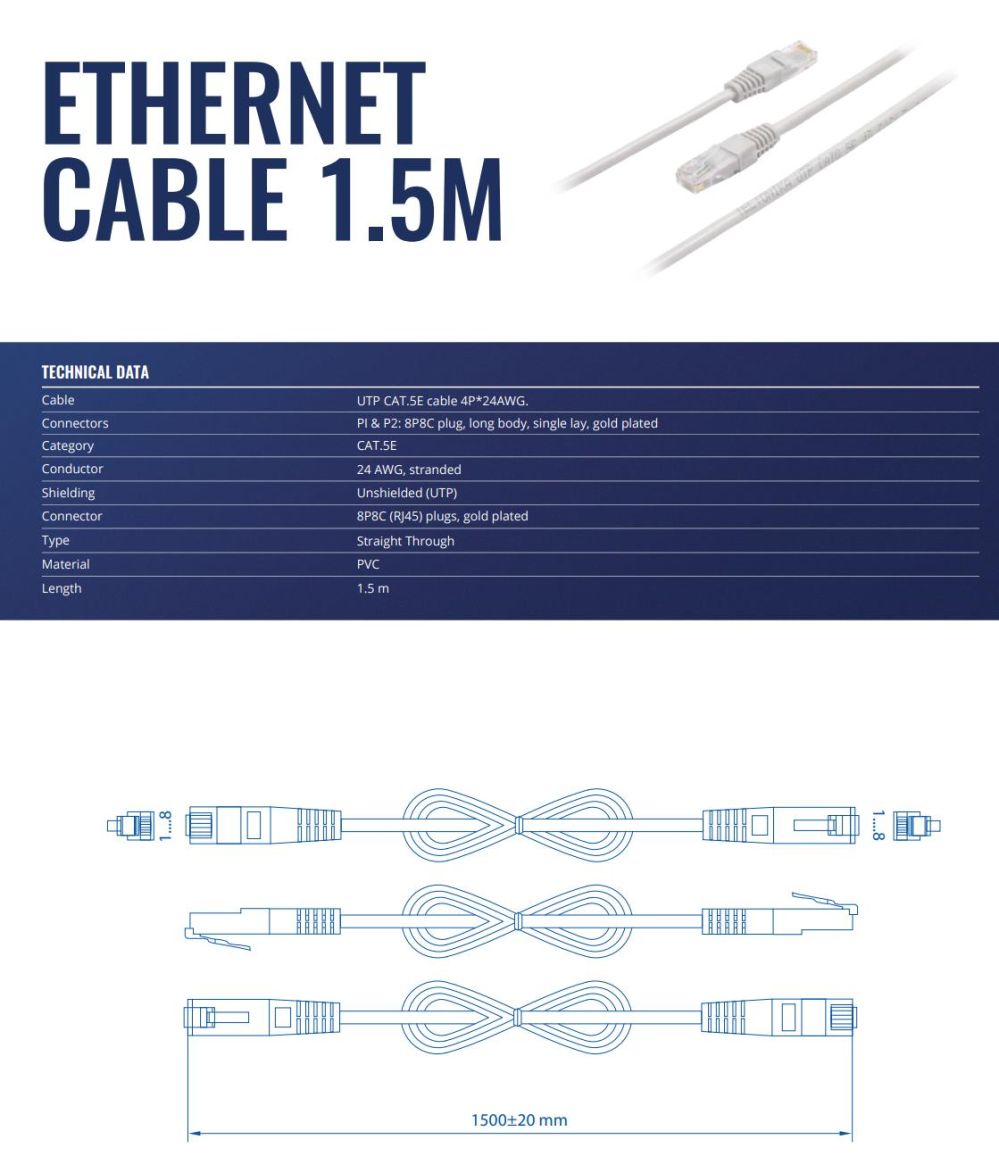 Nevadāms centrmezgls Teltonika  PATCH CABLE ETHERNET/1